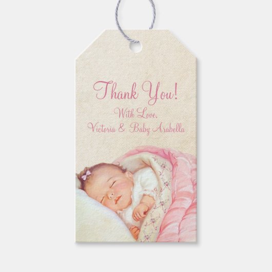 Meisjes  roze Baby shower Cadeaulabel (Voorkant)