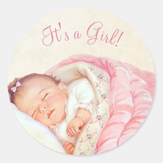 Meisjes Roze  Baby shower Ronde Sticker (Voorkant)