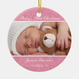 Meisjes Roze Baby's Eerste kerstversiering Keramisch Ornament