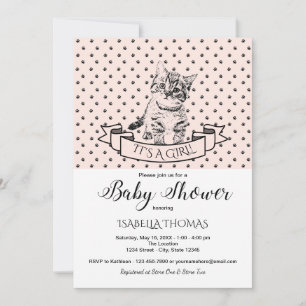 Meisjes Roze Babyshower Uitnodiging met Mooie Kitt
