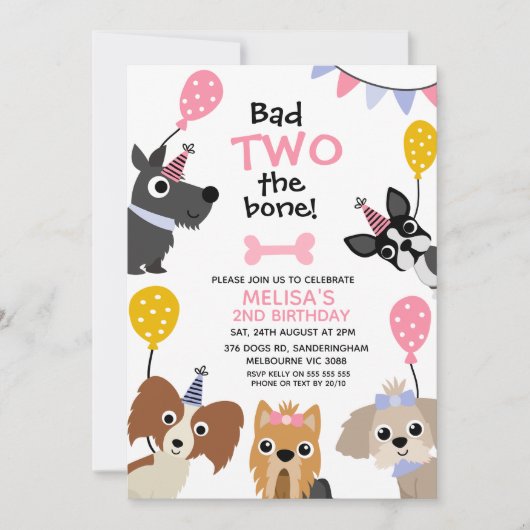 Meisjes Roze Ballon Slecht tot het bot 2e verjaard Kaart (Voorkant)