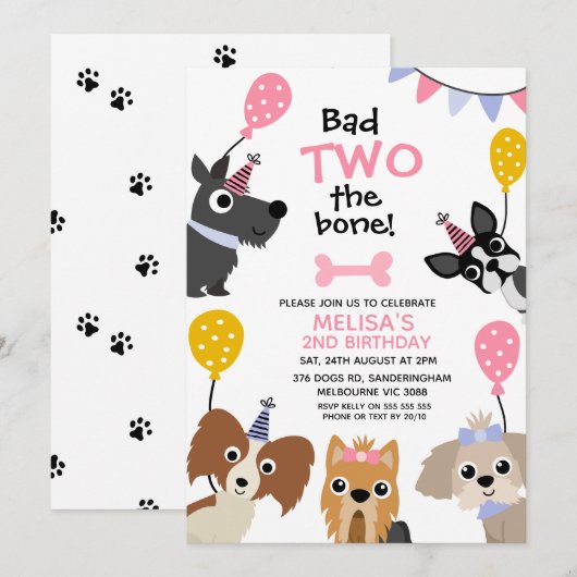 Meisjes Roze Ballon Slecht tot het bot 2e verjaard Kaart (Voorkant / Achterkant)