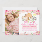 Meisjes Roze Barnyard Foto uitnodiging verjaardag (Voorkant)