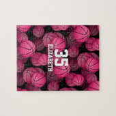 Meisjes roze basketballen patroon gepersonaliseerd legpuzzel (Horizontaal)