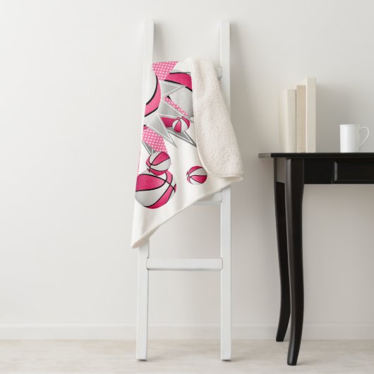 Meisjes roze basketballen sterren gepersonaliseerd sherpa deken (In situ)