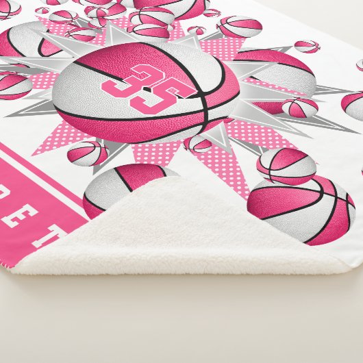 Meisjes roze basketballen sterren gepersonaliseerd sherpa deken (3/4)