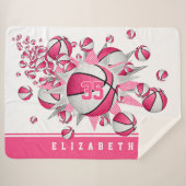 Meisjes roze basketballen sterren gepersonaliseerd sherpa deken (Voorkant (horizontaal))