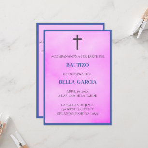 Meisjes Roze Bautizo Invitación/Baptisme Uitnodigi Kaart