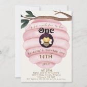 Meisjes Roze Bijenkorf Thema 1e Verjaardag Kaart (Voorkant)