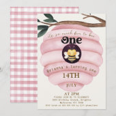 Meisjes Roze Bijenkorf Thema 1e Verjaardag Kaart (Voorkant / Achterkant)