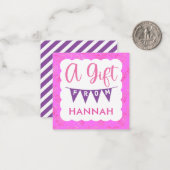 Meisjes  Roze Birthday Gift Enclosure Notitiekaartje (Voorkant / Achterkant in situ)