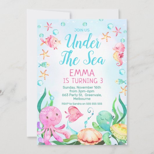 Meisjes roze blauw onder het Zee Kaart (Voorkant)