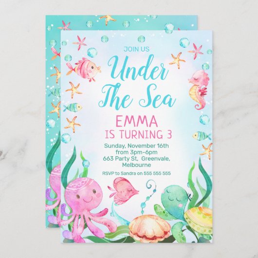 Meisjes roze blauw onder het Zee Kaart (Voorkant / Achterkant)