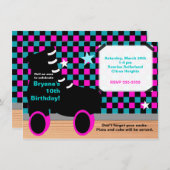 Meisjes Roze Blauwgroen Schaatsen Schaats Uitnodig Kaart (Voorkant / Achterkant)