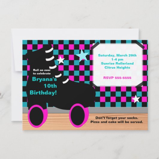 Meisjes Roze Blauwgroen Schaatsen Schaats Uitnodig Kaart (Voorkant)