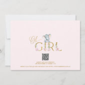 Meisjes Roze Bloemen Olifant Baby shower Uitnodigi Kaart (Achterkant)