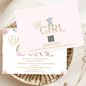 Meisjes Roze Bloemen Olifant Baby shower Uitnodigi Kaart