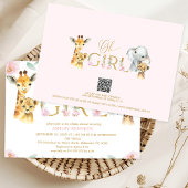 Meisjes Roze Bloemen Safari Baby shower Uitnodigin Kaart