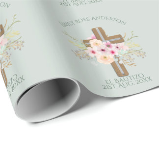 Meisjes Roze bloemige BAUTIZO Doop Bautismo genoem Cadeaupapier