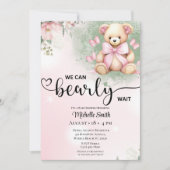 Meisjes Roze Blush Bloemen Teddybeer Baby shower Kaart (Voorkant)