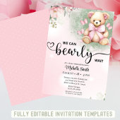 Meisjes Roze Blush Bloemen Teddybeer Baby shower Kaart