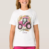 Meisjes Roze Boerderij Tractor Gepersonaliseerde G T-shirt (Voorkant)