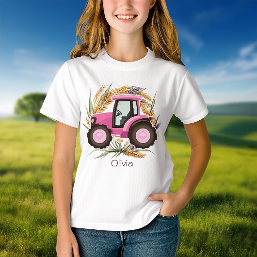 Meisjes Roze Boerderij Tractor Gepersonaliseerde G T-shirt
