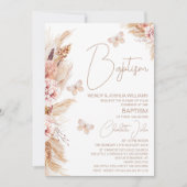 Meisjes roze boho bloemvlinders doop kaart (Voorkant)