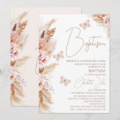 Meisjes roze boho bloemvlinders doop kaart (Voorkant / Achterkant)