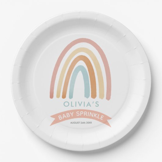 Meisjes roze boho regenboog schattig Baby sprinkle Papieren Bordje (Voorkant)