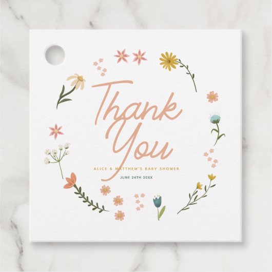 Meisjes Roze Boho Wildflower Baby shower Bedankjes Labels (Voorkant)