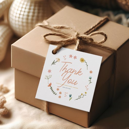 Meisjes Roze Boho Wildflower Baby shower Bedankjes Labels