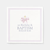 Meisjes Roze Boog 1e Verjaardag en Doop Servet (Voorkant)