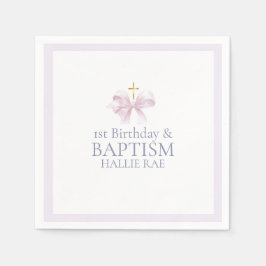 Meisjes Roze Boog 1e Verjaardag en Doop Servet