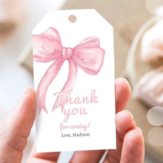 Meisjes Roze Bow Coquette Eerste Verjaardag Baby s Cadeaulabel
