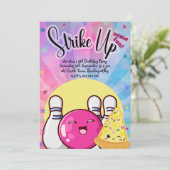 Meisjes Roze Bowling Tie Dye Feestje Kaart (Staand voorkant)