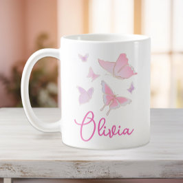 Meisjes Roze Butterfly - Aangepersonaliseerde stek Koffiemok