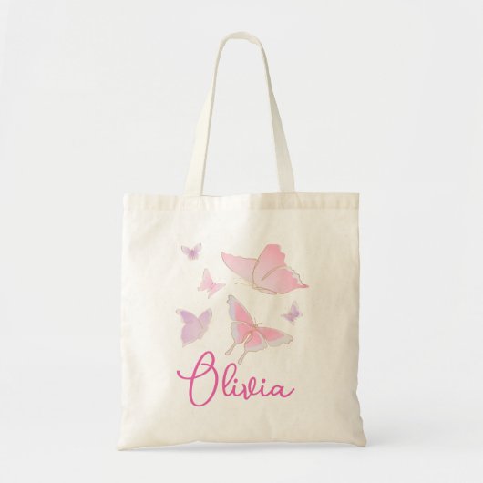 Meisjes Roze Butterfly Persoonlijke Canvas tas (Voorkant)
