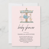 Meisjes Roze Carrousel Baby Shower Uitnodiging (Voorkant)