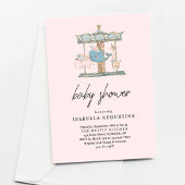 Meisjes Roze Carrousel Baby Shower Uitnodiging