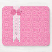 Meisjes roze Damask Pattern Cute Bow met naam Muismat (Voorkant)