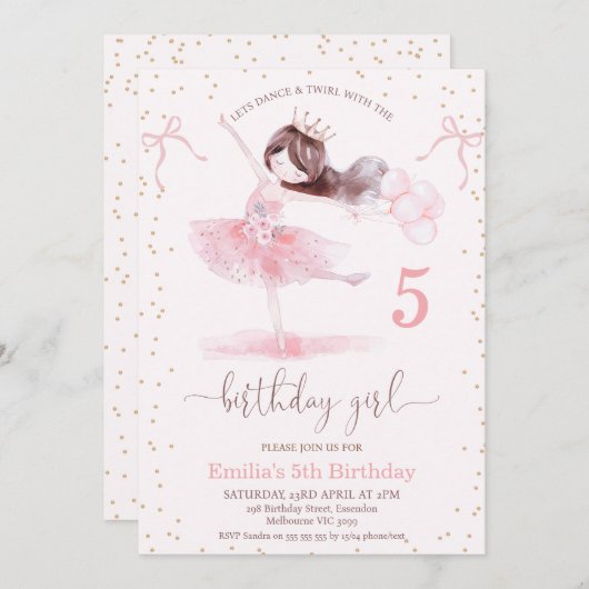 Meisjes Roze Dans Twirl met Verjaardag Meisje Verj Kaart (Voorkant / Achterkant)