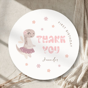Meisjes Roze Dinosaurus Kinderen Verjaardag Ronde Sticker