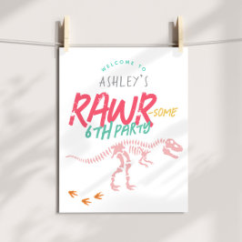 Meisjes Roze Dinosaurus Kinderen Verjaardag Welkom Perfect Poster