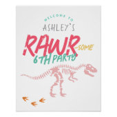 Meisjes Roze Dinosaurus Kinderen Verjaardag Welkom Perfect Poster (Voorkant)