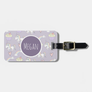 Meisjes Roze Doodle Magical Pattern met naam Kinde Bagagelabel