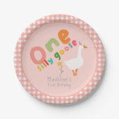 Meisjes Roze Een Gekke Gans Eerste Verjaardag Papieren Bordje (Voorkant)