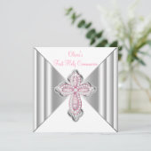 Meisjes Roze Eerste Communie Kaart (Staand voorkant)