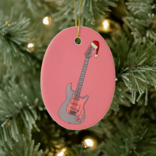 Meisjes Roze Elektrische Gitaar Kerstmis Keramisch Ornament