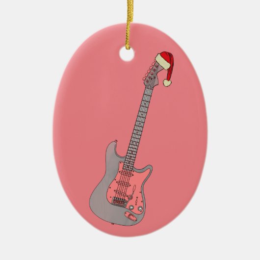 Meisjes Roze Elektrische Gitaar Kerstmis Keramisch Ornament (Voorkant)